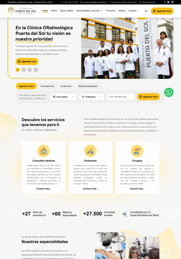 Preview de la página de inicio de la clínica Puerta del Sol