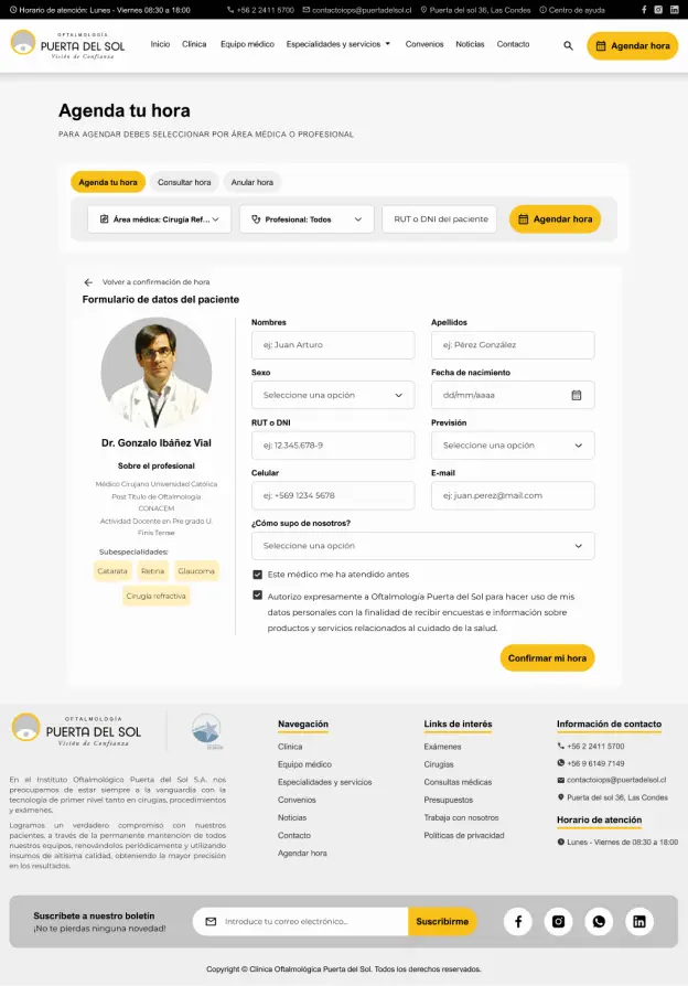 Preview del proceso de agendamiento para hora médica